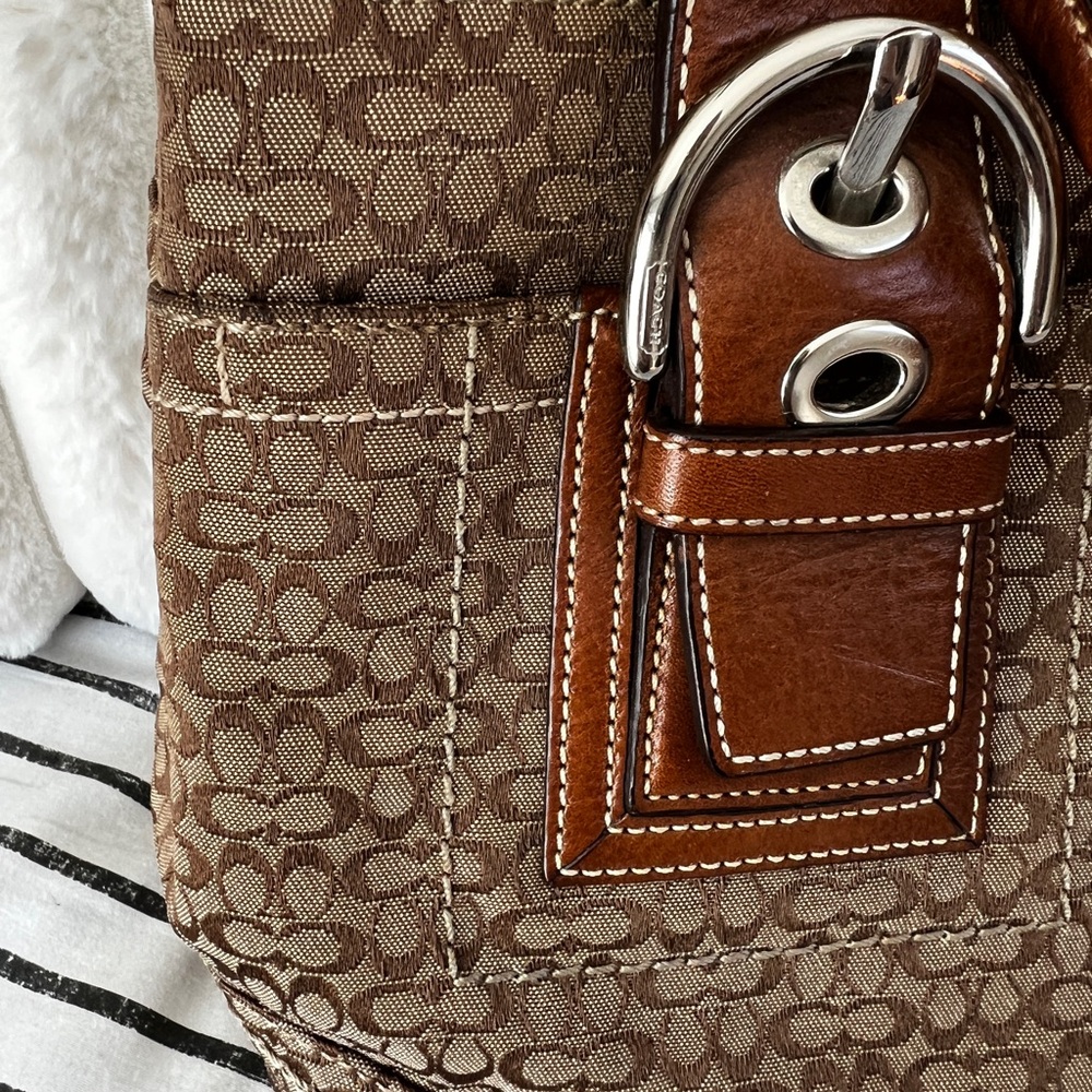 🤎 Coach Soho Mini Signature Tote Satchel  F12310 Brown Khaki Y2K Camel Leather - Picture 4 of 16